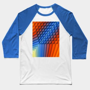 Exponential Edges Fire Red and Water Blue Geometric Abstract Artwork Baseball T-Shirt